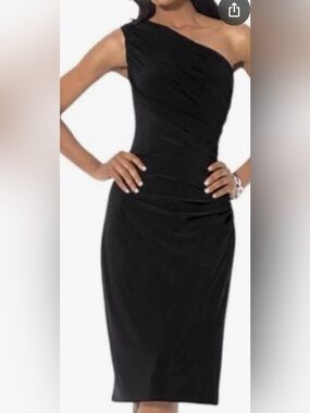 Lauren Ralph Lauren Black One-Shoulder Ruched Midi Cocktail Dress